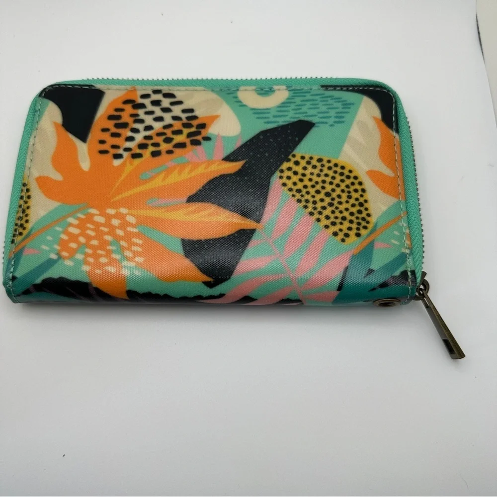 Wander Vibrant Tropical Artistic Print Zippered Wallet Abstract Floral Motifs - Picture 1 of 15